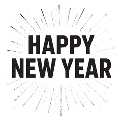 Bold Happy New Year Text with Radiating Burst Rays for Holiday Celebration and Greeting Design
