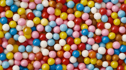 Obraz premium Colorful candy sprinkles background, sweet confectionery topping, sugary texture and bright festive dots