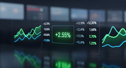 Digital stock market data display with upward trend