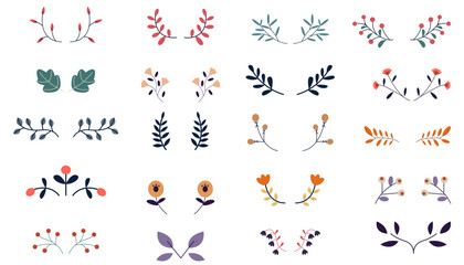 Set of branches and berries. Folk art. Leaves and flowers for design decoration. Simple elements Vector set