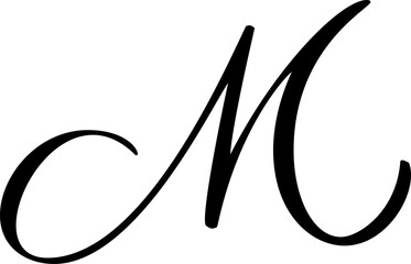 Capital vector letter m in elegant script font. Black alphabet typography design element for monogram or initial branding
