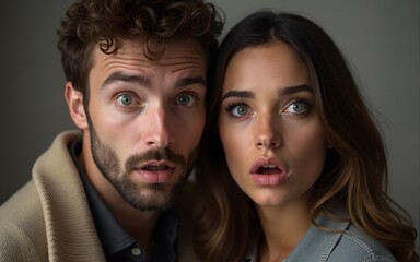 Shocked caucasian people man and woman. High quality
