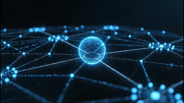 Dynamic display of a network diagram with core process node for futuristic technology visualization