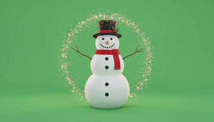 Fototapeta premium A cheerful snowman at the center of a magical sparkle, perfect for capturing the winter spirit and holiday joy.