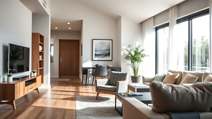 Modern living room with stylish armchair, contemporary interior design, cozy atmosphere.