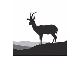 Gazelle on mouuntain and sand in silhouette white background.
