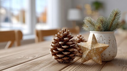 Eco friendly holiday decor with pinecones and a cardboard star