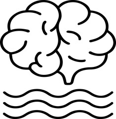 Outline vector of mental health symbol – brain with calm wave lines.
