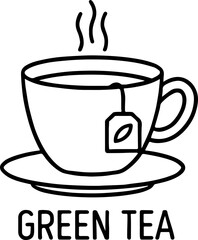Simple line illustration of drinking green tea cup, healthy habit.
