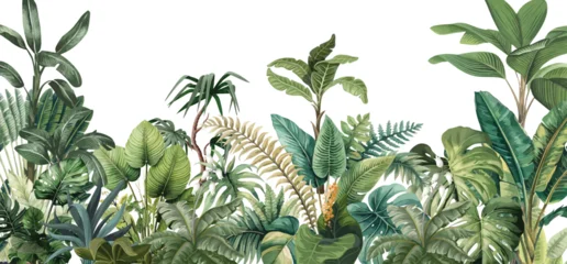 Gordijnen Jungle A picture of a tropical plant with a building in the background   © Sharif