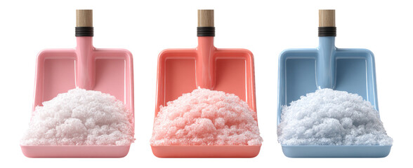 Colorful Dustpans with Soft Material on Transparent Background