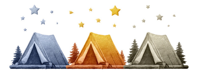 Camping Tents under Night Sky with Colorful Stars Illustration