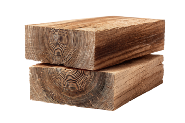 Two stacked timber beams with pale ash wood texture and visible end-grain rings,  isolated on transparent background.