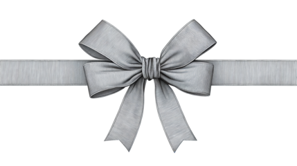 Elegant single-line parcel drawing featuring a bow at the center and flowing ribbon ends, soft graphite strokes and graceful under wave, isolated on transparent background.
