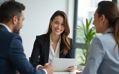 Smiling business people during a meeting in office. High quality