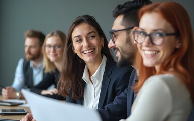 Smiling business people during a meeting in office. High quality