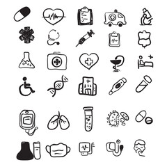 Hand drawn medical icon set for web design or health apps.  vector eps 