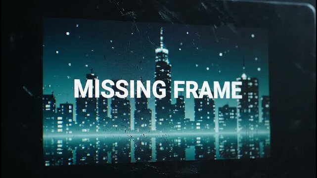 Futuristic city digital glitch effect with frame issues cinematic cityscape background