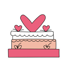Illustration: a bright cake with several layers and hearts