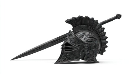 Ancient roman helmet and sword warrior equipment illustration