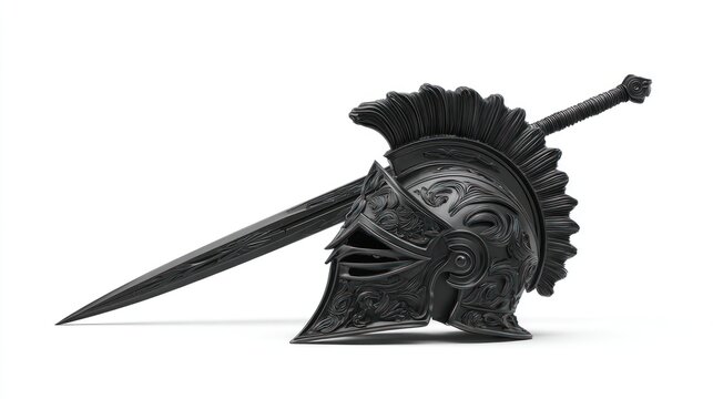 Ancient roman helmet and sword warrior equipment illustration