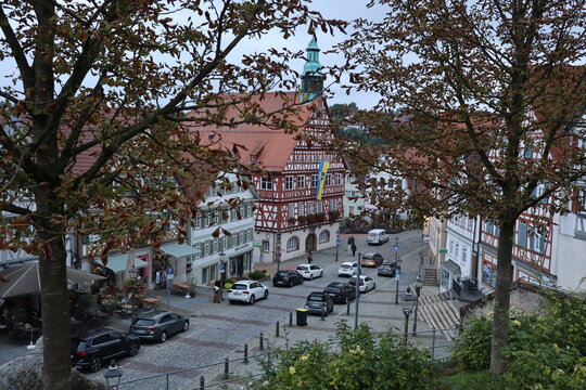 Beautiful narrow streets in the historic center of Backnang, Germany. 