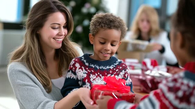 Integrated Christmas charity and giving education services incorporating family volunteer coordination and community service integration enable parents to teach children about gene