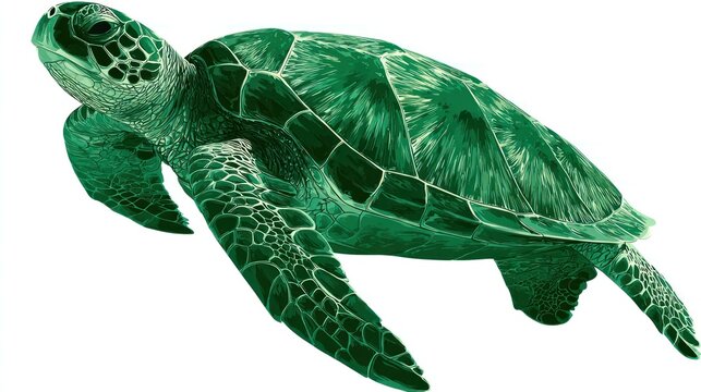 Isolated green sea turtle illustration with detailed texture and aquatic theme