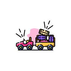 Pixelated Cartoon Vehicle Carrying Luggage with Transparent Background