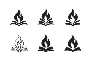 Obraz premium Storytelling Flame Logos. Literature and writing sections for creative minds. Set Logo of storytelling flame: book pages transforming into fire. harmonious