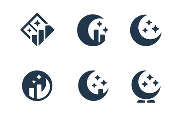 Sleep-Boost Logos. Sleep and productivity. Set Logo of Sleep and productivity: Moon and stars. harmonious logo variations of the same emblematic concept, each
