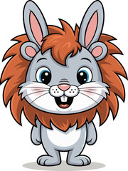 Full-Body Cute Cartoon Rabbit Character with Fluffy Orange Lion's Mane, Happy Hybrid Animal Mascot Design, Vector Illustration for Children's Fun and Games.