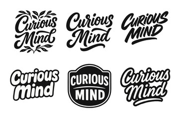 Fototapeta premium Creative Lettering Styles. Curious Mind. Set lettering. harmonious lettering variations of the same emblematic concept (Decorative floral or leafy accents in