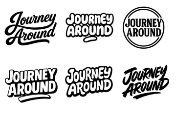 Fototapeta premium Stylish Lettering Grid. Journey around. Set lettering. harmonious lettering variations of the same emblematic concept (Bold hand-lettering with playful
