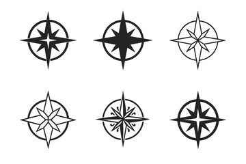Compass Rose Variations. Travel destinations. Set Logo of compass rose: travel compass symbol with decorative detail. harmonious logo variations of the same