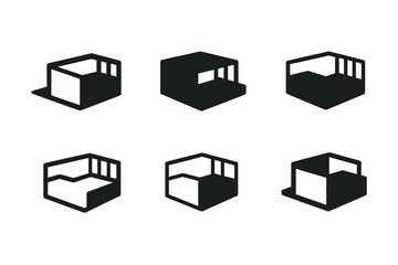 Rooftop Terrace Logos. Flat roof. Set Logo of Architecture: rooftop terrace icon. harmonious logo variations of the same emblematic concept, each