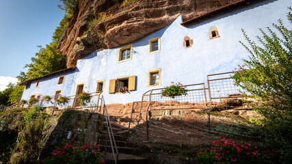 Beautiful architecture of cave houses in Graufthal in France on  Sunday October 5th in 2025