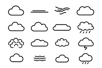 Cloud Icon Set. Cloud Types. Line icon set of Cloud Types: cumulus, stratus, cirrus, nimbostratus, cumulonimbus, altocumulus, altostratus, cirrostratus,