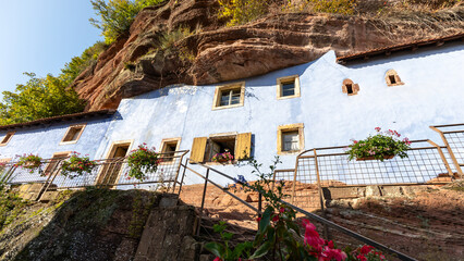Beautiful architecture of cave houses in Graufthal in France on  Sunday October 5th in 2025