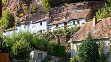 Beautiful architecture of cave houses in Graufthal in France on  Sunday October 5th in 2025
