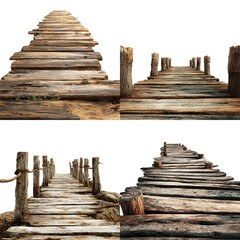 Fototapeta premium Rustic wooden dock path isolated on with white background