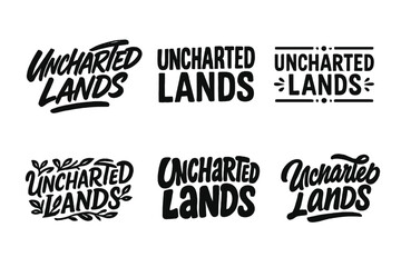 Obraz premium Creative Lettering Grid. Uncharted lands. Set lettering. harmonious lettering variations of the same emblematic concept, each with different artistic