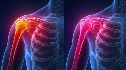 x-ray images of the shoulder joint to see injuries bones and tendons for a medical diagnosis.Medical image concept and copy space.