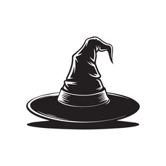 Black Witch Hat Silhouette on White Background halloween