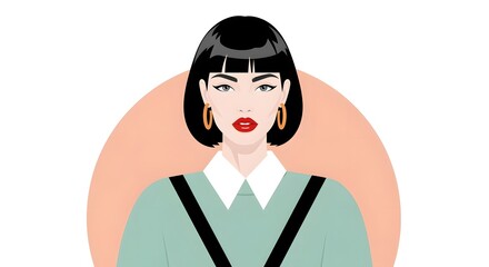 Stylish woman fashion sketch with short bob hair and red lips, minimalist illustration perfect for beauty and design concepts.