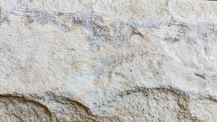 Close-up texture of a rough, light-colored stone surface with visible grains and layers