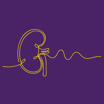 Minimalist neon line art of a human ear with an abstract sound wave on a solid purple