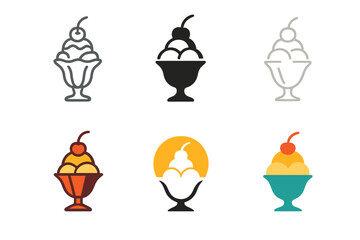 Ice Cream Logos. Ice cream on a hot summer day. Set Logo of Ice cream on a hot summer day: Sundae glass with cherry. harmonious logo variations of the same