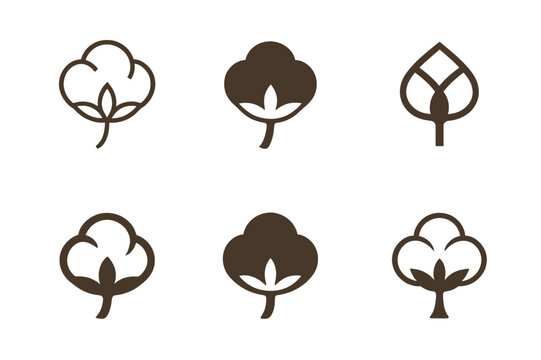 Cotton Boll Logos. Natural Fibers. Set Logo of Natural Fibers: cotton boll. harmonious logo variations of the same emblematic concept, each with different
