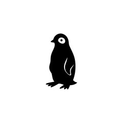 A solid black penguin silhouette on white background, eyes visible